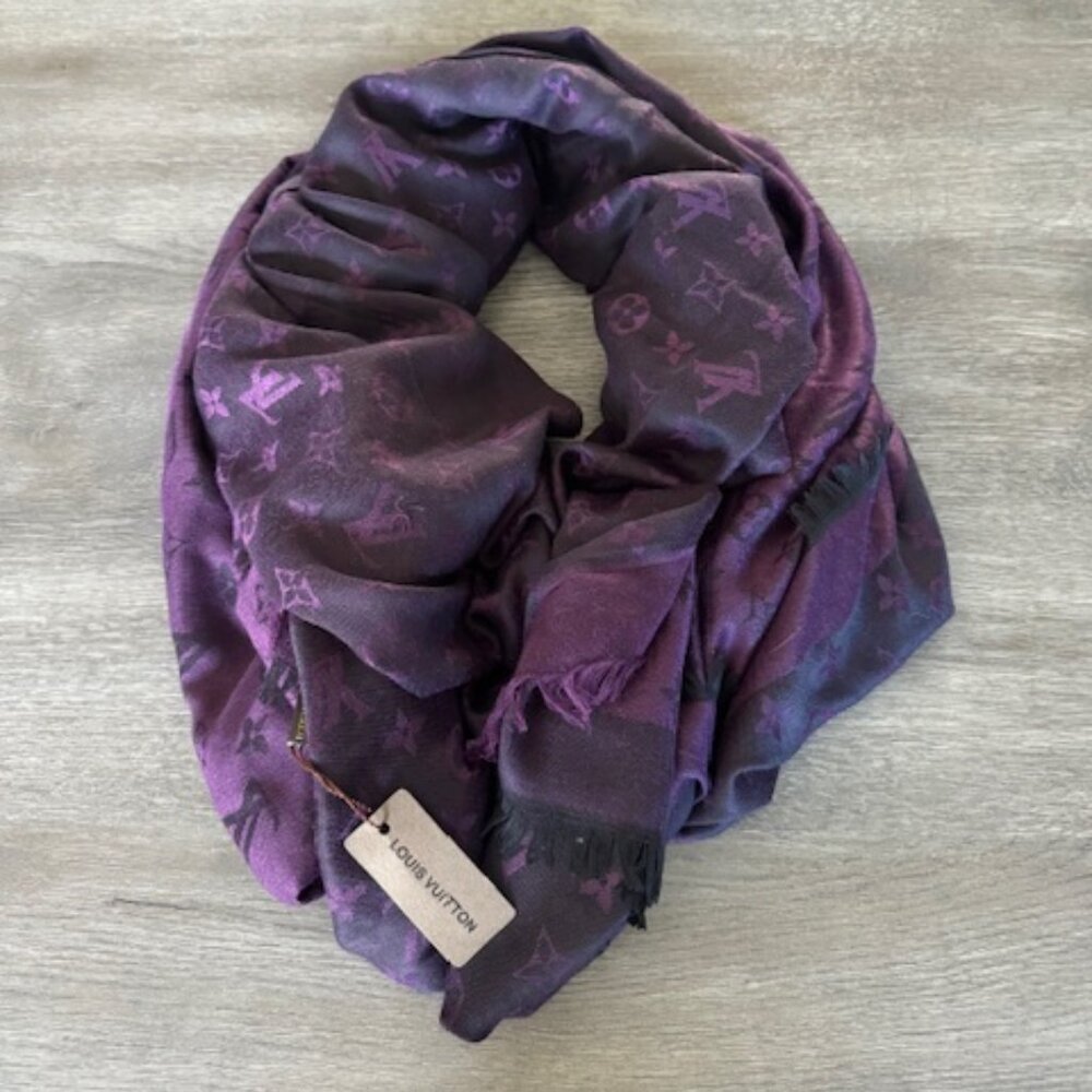 Louis Vuitton Purple Monogram Silk/Wool Shawl/Scarf